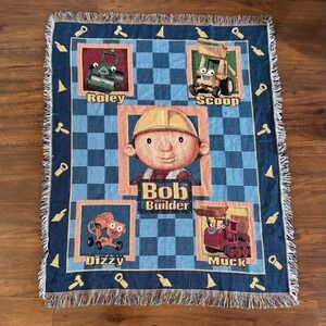 Bob the Builder Woven Tapestry Throw Blanket 48x58 Kids Cartoon Y2K TV Fringe